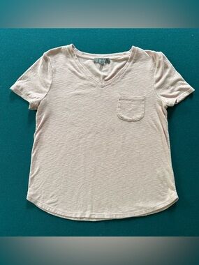 Marled Pale Pink V-Neck Short Sleeve Pocket Tee Size Large Cotton Casual